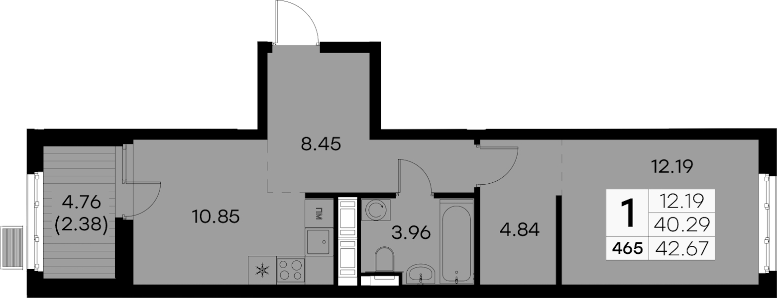 1-комнатная квартира 42.67 м², 7/8 эт., ЖК «Glorax City Балтийская»